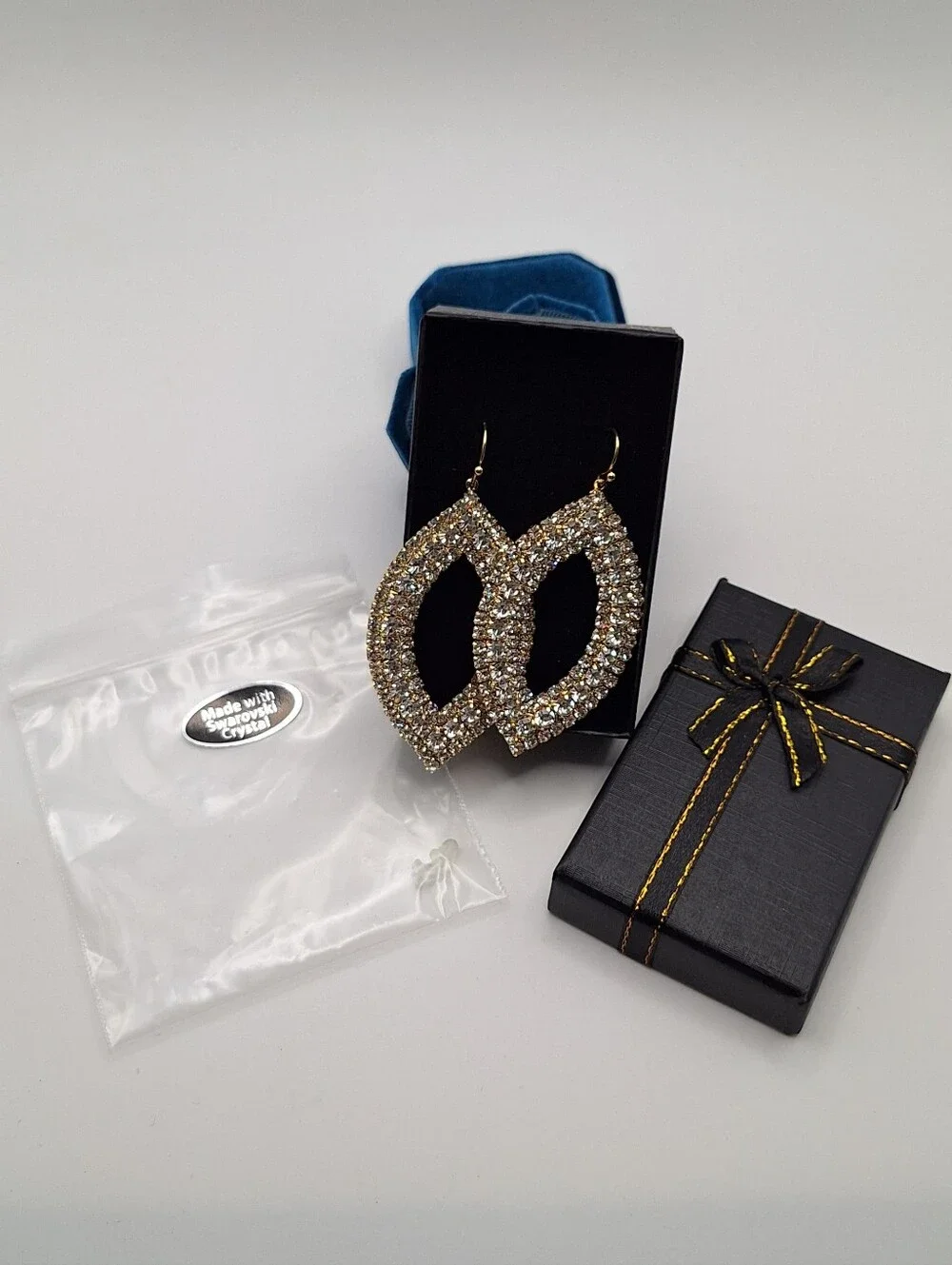 NEW Made With Swarovski Crystal Gold Tone Statement Drop Earrings